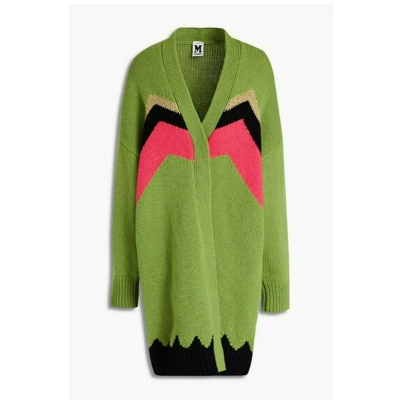 Missoni $795 Green Knit Geometric Long Length Cardigan Sweater Medium NWT - Picture 1 of 9